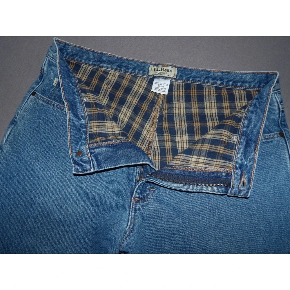 L.L. Bean 100% Cotton Flannel Lined Straight Leg Denim Jeans Men's 37 X 29